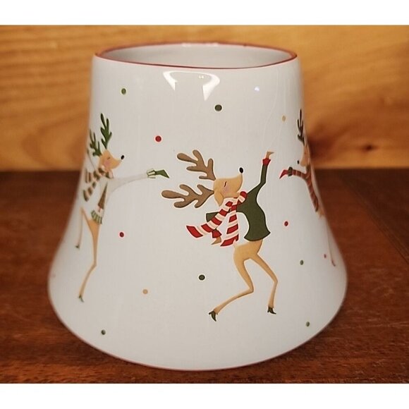 YANKEE CANDLE CHRISTMAS DANCING REINDEER CERAMIC SHADE TOPPER LARGE - Picture 1 of 9